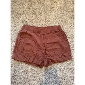 Old Navy Linen Blend Shorts Rust Terracotta Elastic Waist Casual Womens Size M